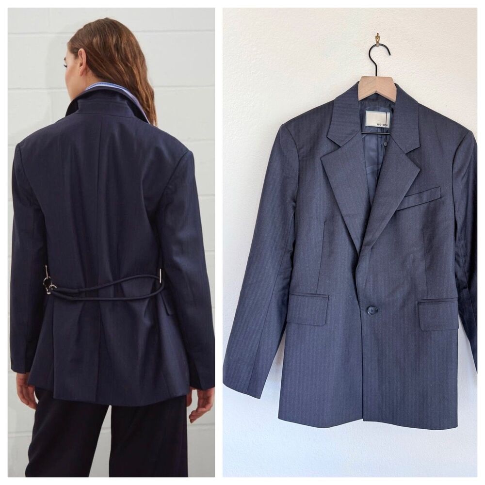 NEW we-ar4 Women's 100% Wool Oversized "The E Blazer" in Navy Pinstripe Size XS